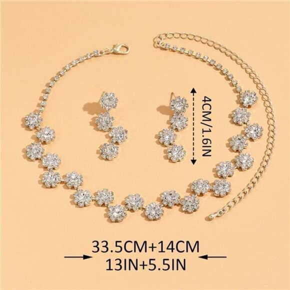 Silver Rhinestone Bridal Wedding Jewelry Set Crystal Necklace Earrings - Picture 5 of 5